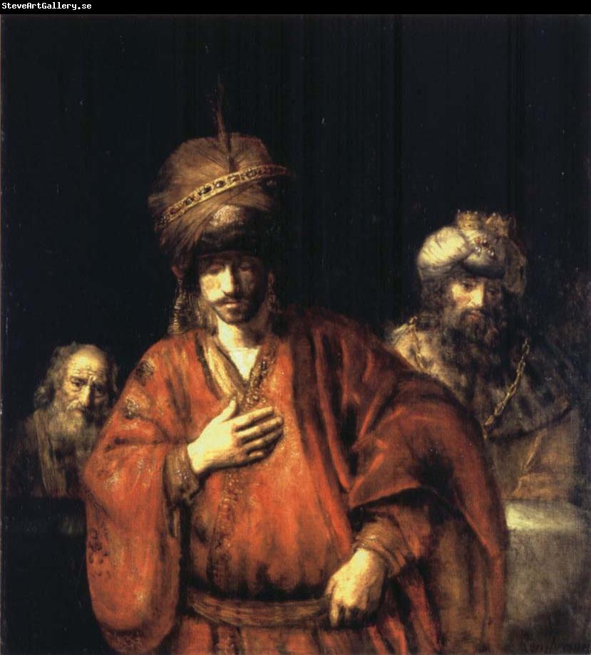 REMBRANDT Harmenszoon van Rijn David and Uriah or Ahasuerus,Haman and Harbona